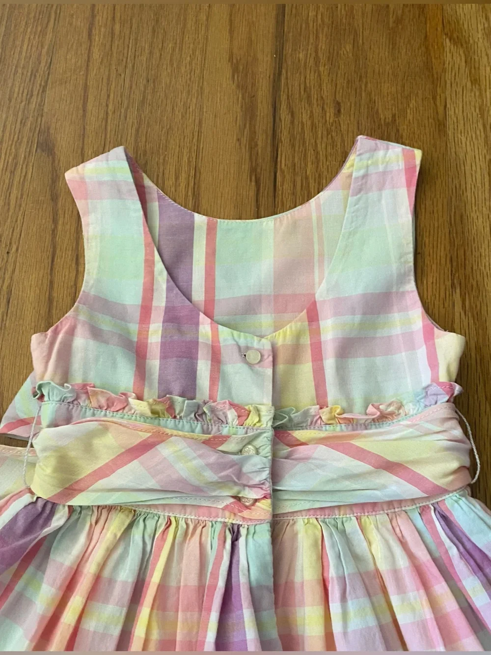 Ralph Lauren Pastel Plaid Bow-Waist Girls Dress